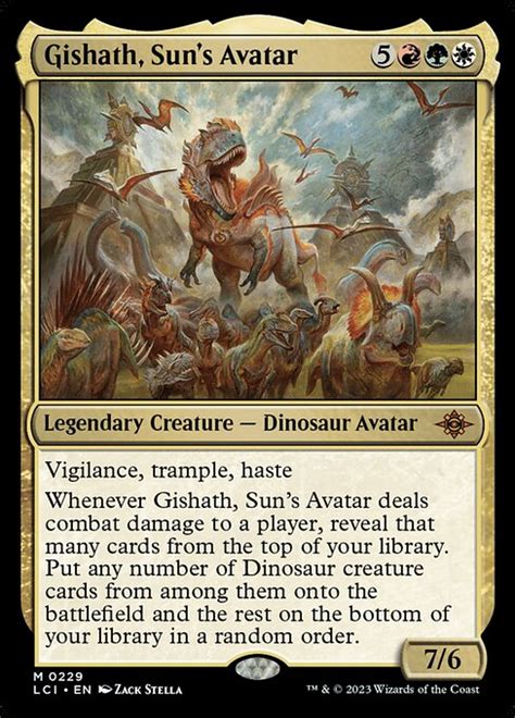 Put any number of Dinosaur creature cards from among them onto the battlefield and the. . Gishath commander deck
